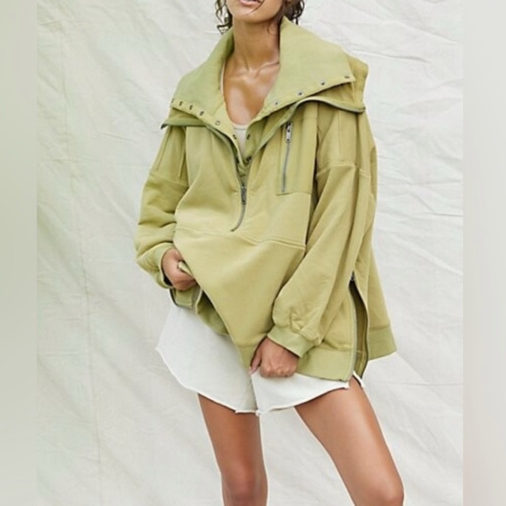 Free People Movement Venture Oversized Pullover Sweatshirt Green SIZE XS